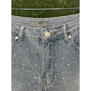 Cali 1850 Rhinestone Denim Shorts Women's Size 7 Distressed Cut Off Bling Blue